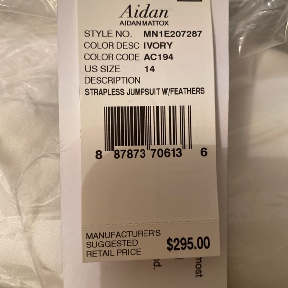 NWT AIDAN MATTOX Feather Trim Crepe Strapless Jumpsuit White Size14 Bride Bridal - Picture 13 of 13